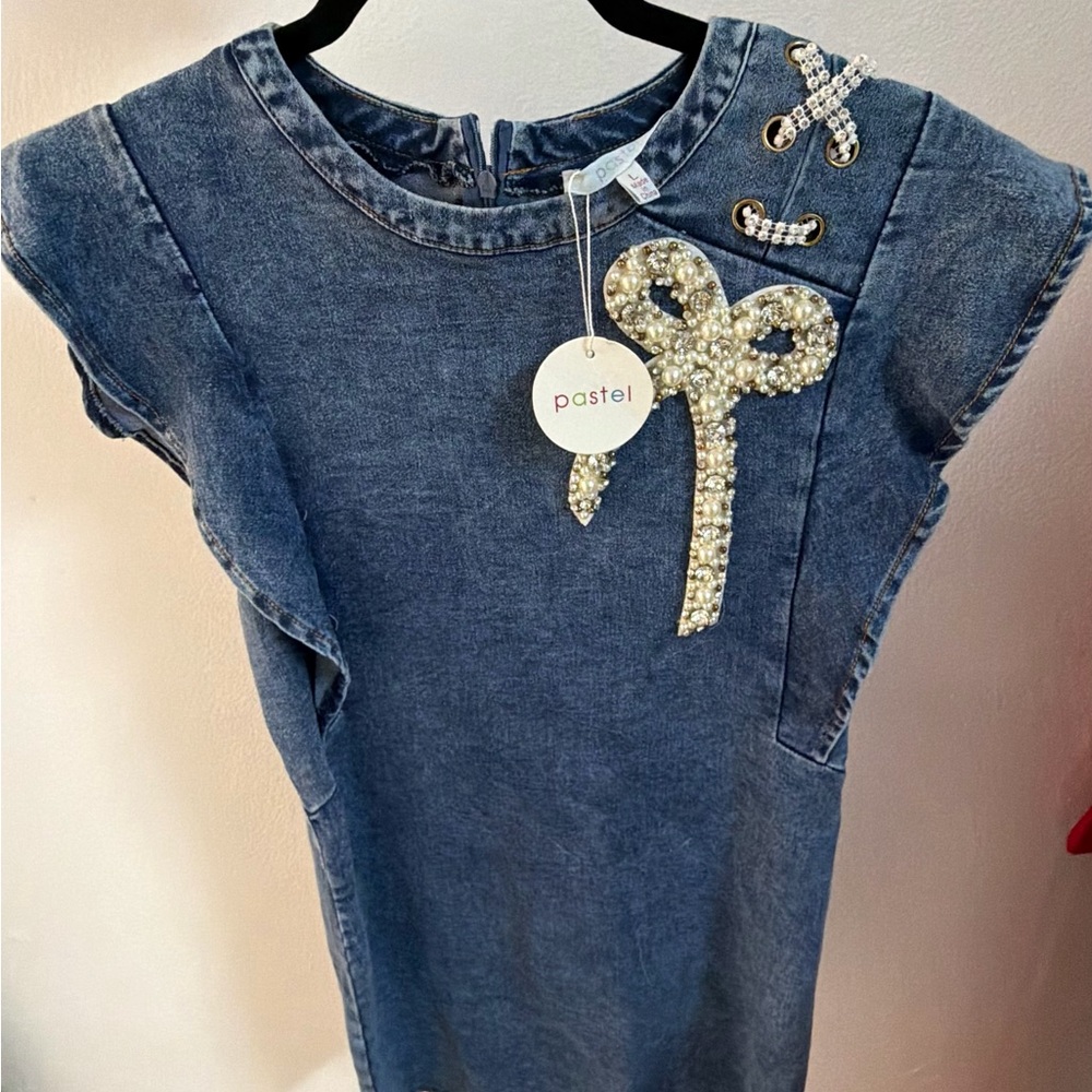 Pastels Blue Mini Dress with Pearl Embellishments